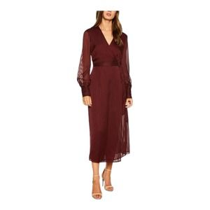 Bardot Midi Sheer Wrap Dress Size 6 Small Maroon NWT